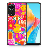 Thumbnail for Θήκη Oppo A78 4G Hippie Love από τη Smartfits με σχέδιο στο πίσω μέρος και μαύρο περίβλημα | Oppo A78 4G Hippie Love case with colorful back and black bezels