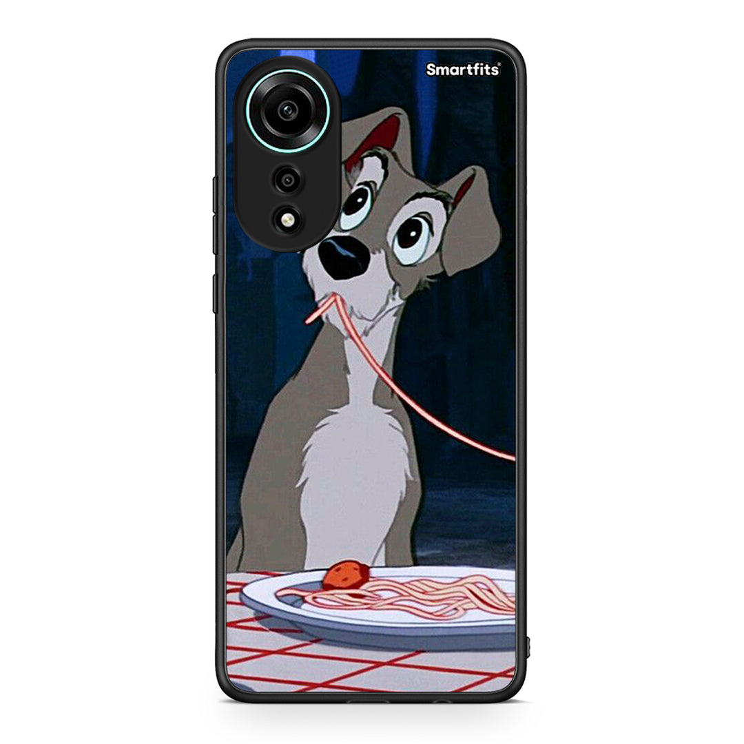 Oppo A78 4G Lady And Tramp 1 Θήκη Αγίου Βαλεντίνου από τη Smartfits με σχέδιο στο πίσω μέρος και μαύρο περίβλημα | Smartphone case with colorful back and black bezels by Smartfits