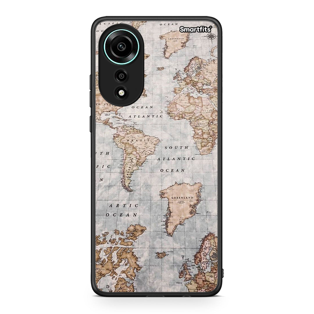 Oppo A78 4G World Map Θήκη από τη Smartfits με σχέδιο στο πίσω μέρος και μαύρο περίβλημα | Smartphone case with colorful back and black bezels by Smartfits