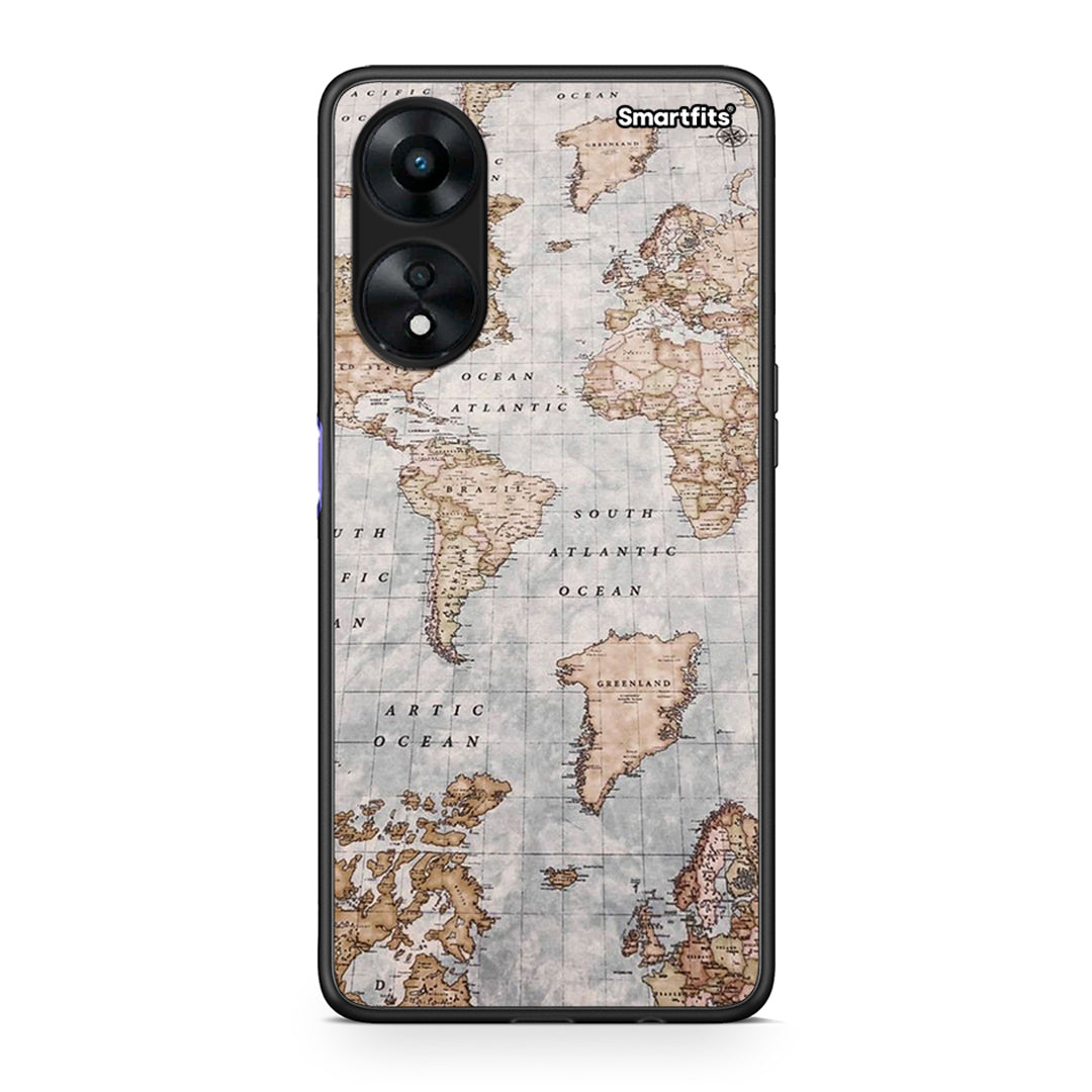 Θήκη Oppo A78 World Map από τη Smartfits με σχέδιο στο πίσω μέρος και μαύρο περίβλημα | Oppo A78 World Map Case with Colorful Back and Black Bezels