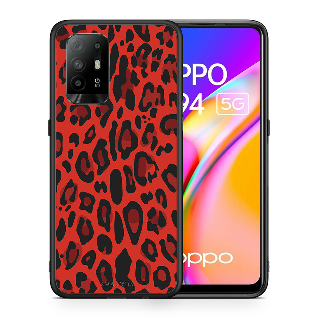 Θήκη Oppo A94 5G Red Leopard Animal από τη Smartfits με σχέδιο στο πίσω μέρος και μαύρο περίβλημα | Oppo A94 5G Red Leopard Animal case with colorful back and black bezels