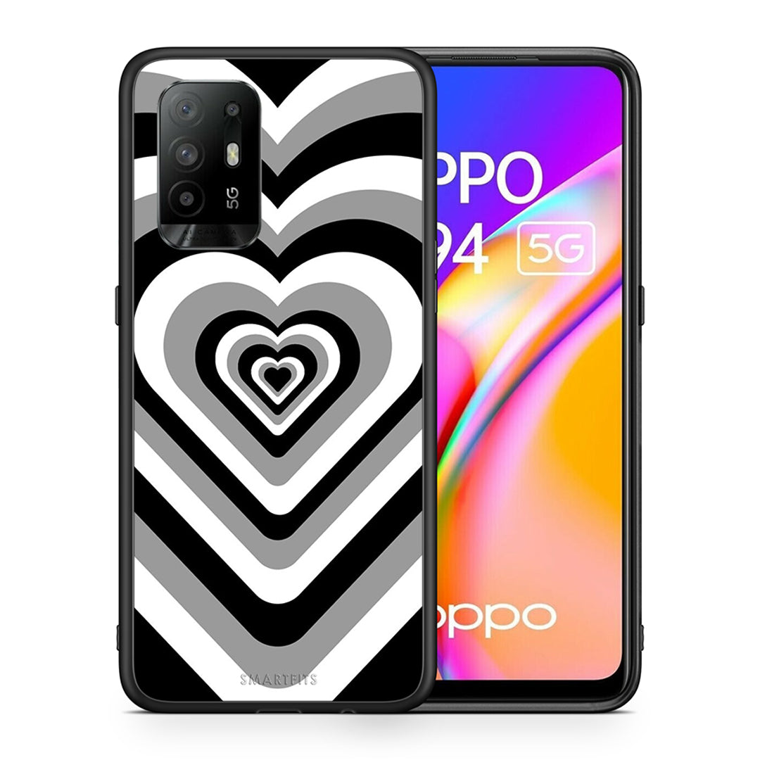 Θήκη Oppo A94 5G Black Hearts από τη Smartfits με σχέδιο στο πίσω μέρος και μαύρο περίβλημα | Oppo A94 5G Black Hearts case with colorful back and black bezels