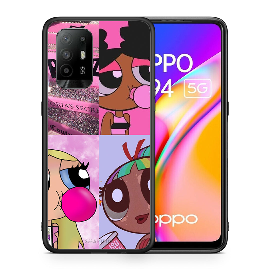 Θήκη Αγίου Βαλεντίνου Oppo A94 5G Bubble Girls από τη Smartfits με σχέδιο στο πίσω μέρος και μαύρο περίβλημα | Oppo A94 5G Bubble Girls case with colorful back and black bezels