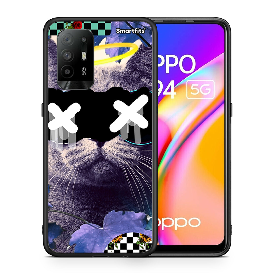 Θήκη Oppo A94 5G Cat Collage από τη Smartfits με σχέδιο στο πίσω μέρος και μαύρο περίβλημα | Oppo A94 5G Cat Collage case with colorful back and black bezels