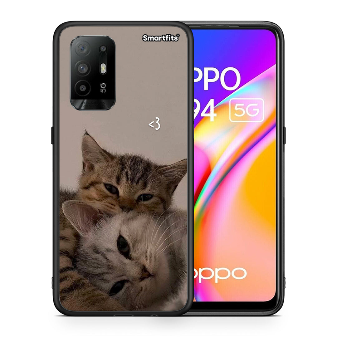 Θήκη Oppo A94 5G Cats In Love από τη Smartfits με σχέδιο στο πίσω μέρος και μαύρο περίβλημα | Oppo A94 5G Cats In Love case with colorful back and black bezels