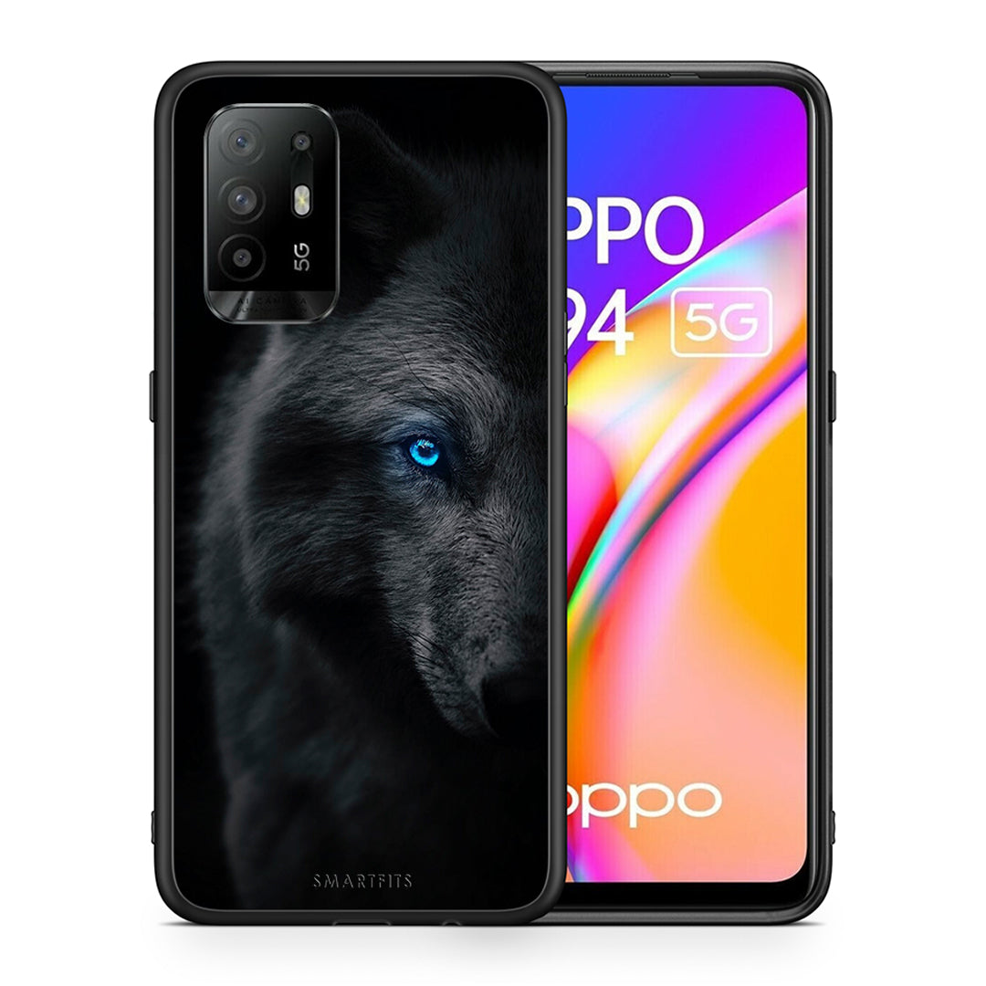 Θήκη Oppo A94 5G Dark Wolf από τη Smartfits με σχέδιο στο πίσω μέρος και μαύρο περίβλημα | Oppo A94 5G Dark Wolf case with colorful back and black bezels