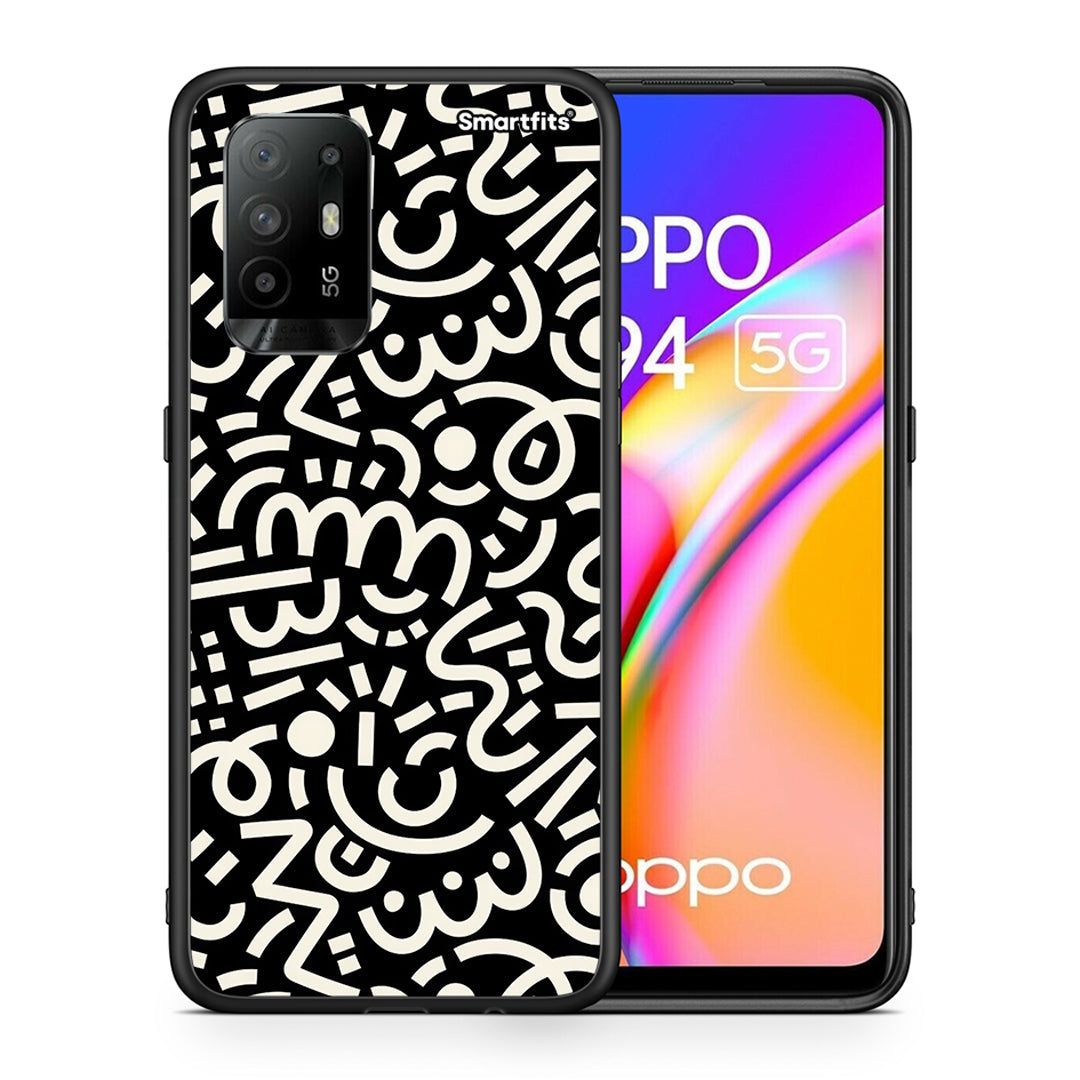 Θήκη Oppo A94 5G Doodle Art από τη Smartfits με σχέδιο στο πίσω μέρος και μαύρο περίβλημα | Oppo A94 5G Doodle Art case with colorful back and black bezels