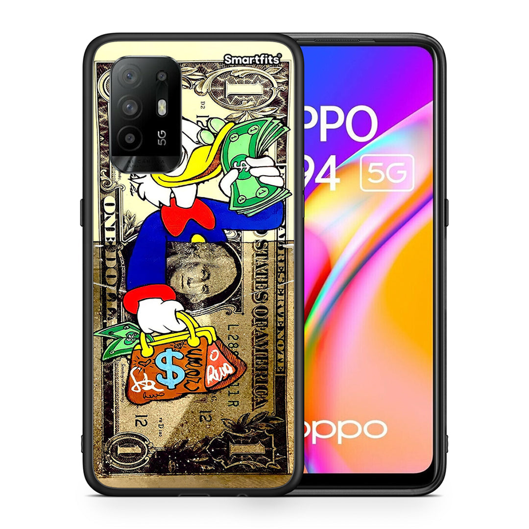 Θήκη Oppo A94 5G Duck Money από τη Smartfits με σχέδιο στο πίσω μέρος και μαύρο περίβλημα | Oppo A94 5G Duck Money case with colorful back and black bezels