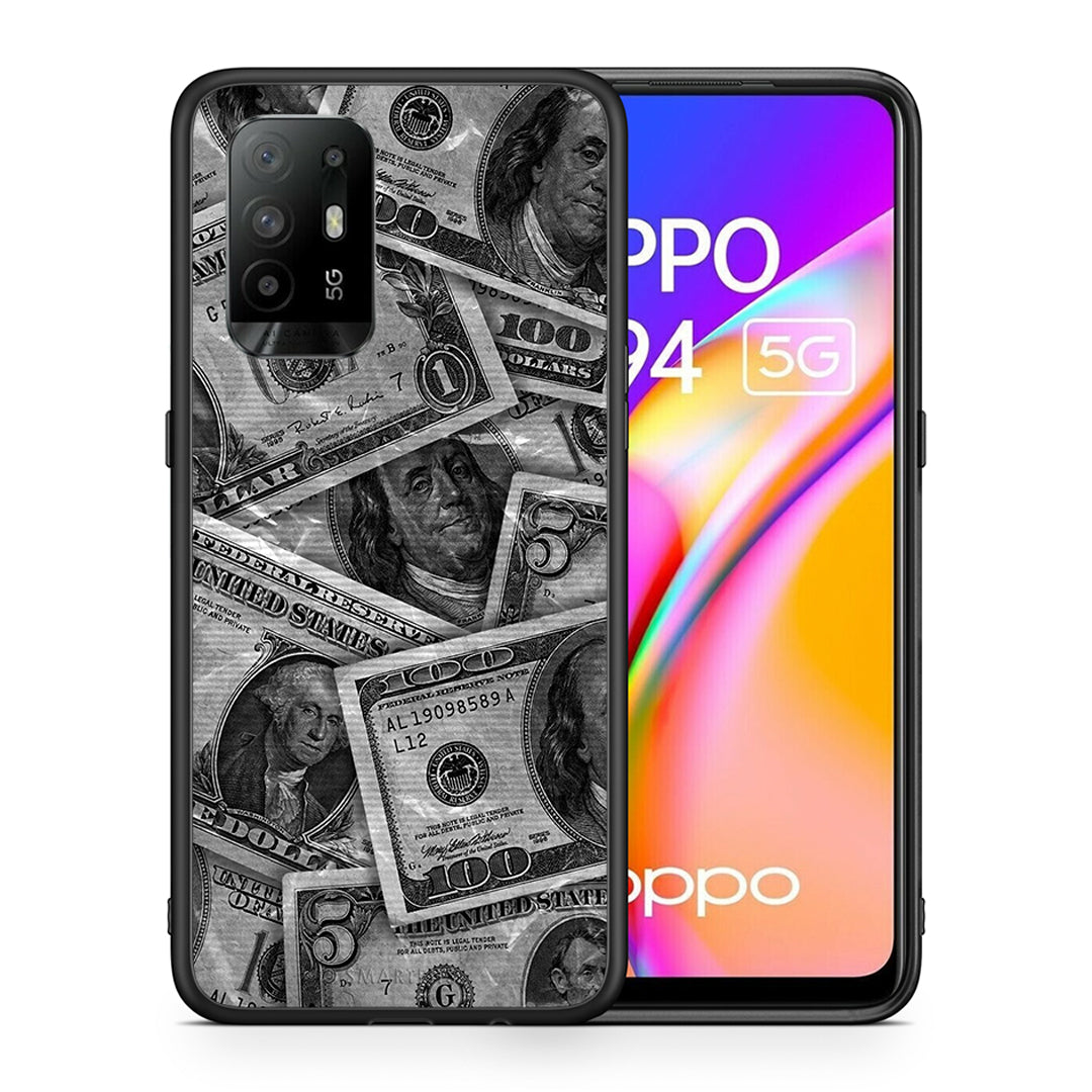 Θήκη Oppo A94 5G Money Dollars από τη Smartfits με σχέδιο στο πίσω μέρος και μαύρο περίβλημα | Oppo A94 5G Money Dollars case with colorful back and black bezels