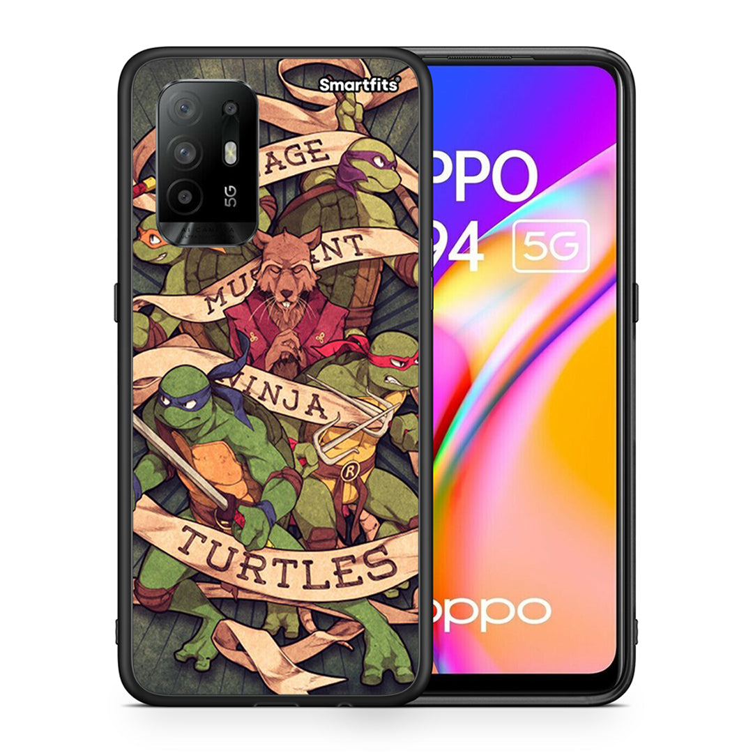 Θήκη Oppo A94 5G Ninja Turtles από τη Smartfits με σχέδιο στο πίσω μέρος και μαύρο περίβλημα | Oppo A94 5G Ninja Turtles case with colorful back and black bezels