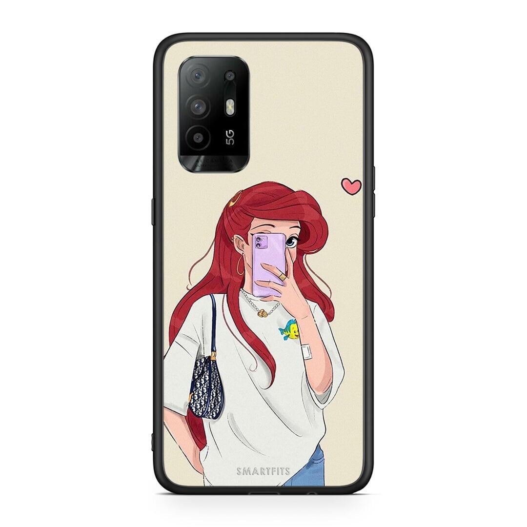 Oppo A94 5G Walking Mermaid Θήκη από τη Smartfits με σχέδιο στο πίσω μέρος και μαύρο περίβλημα | Smartphone case with colorful back and black bezels by Smartfits