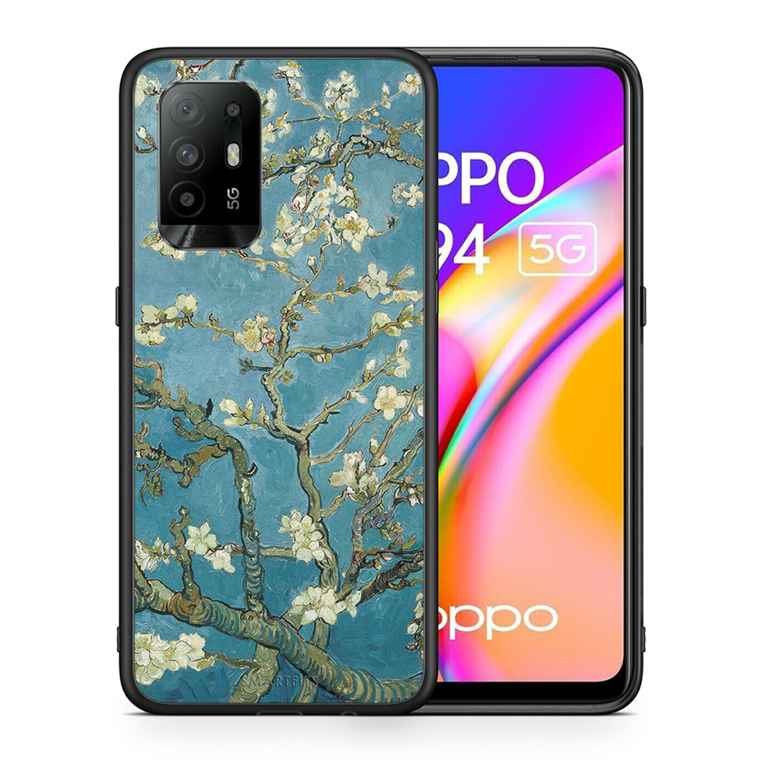 Θήκη Oppo A94 5G White Blossoms από τη Smartfits με σχέδιο στο πίσω μέρος και μαύρο περίβλημα | Oppo A94 5G White Blossoms case with colorful back and black bezels