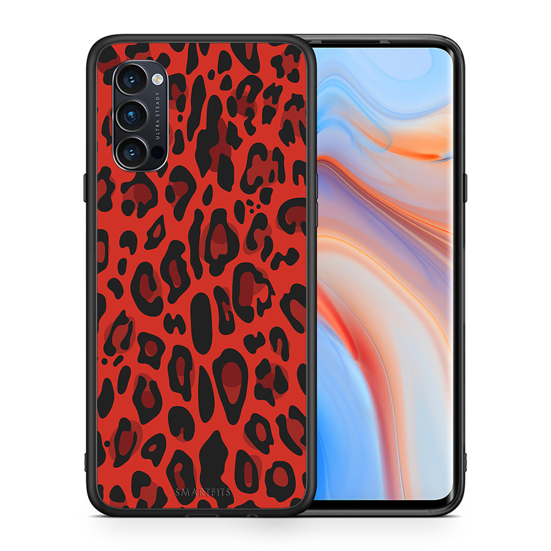 Θήκη Oppo Reno4 Pro 5G Red Leopard Animal από τη Smartfits με σχέδιο στο πίσω μέρος και μαύρο περίβλημα | Oppo Reno4 Pro 5G Red Leopard Animal case with colorful back and black bezels
