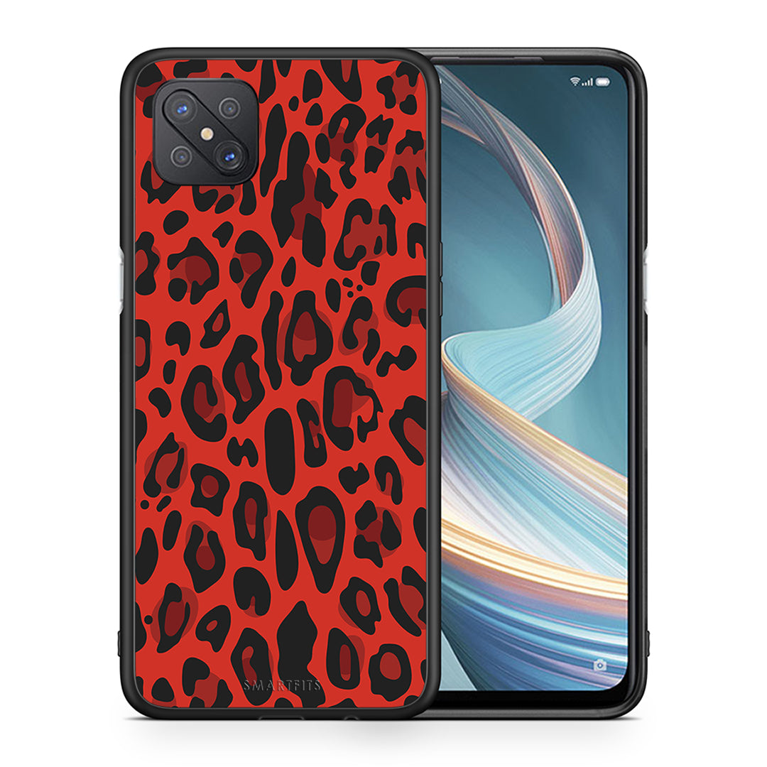 Θήκη Oppo Reno4 Z 5G Red Leopard Animal από τη Smartfits με σχέδιο στο πίσω μέρος και μαύρο περίβλημα | Oppo Reno4 Z 5G Red Leopard Animal case with colorful back and black bezels