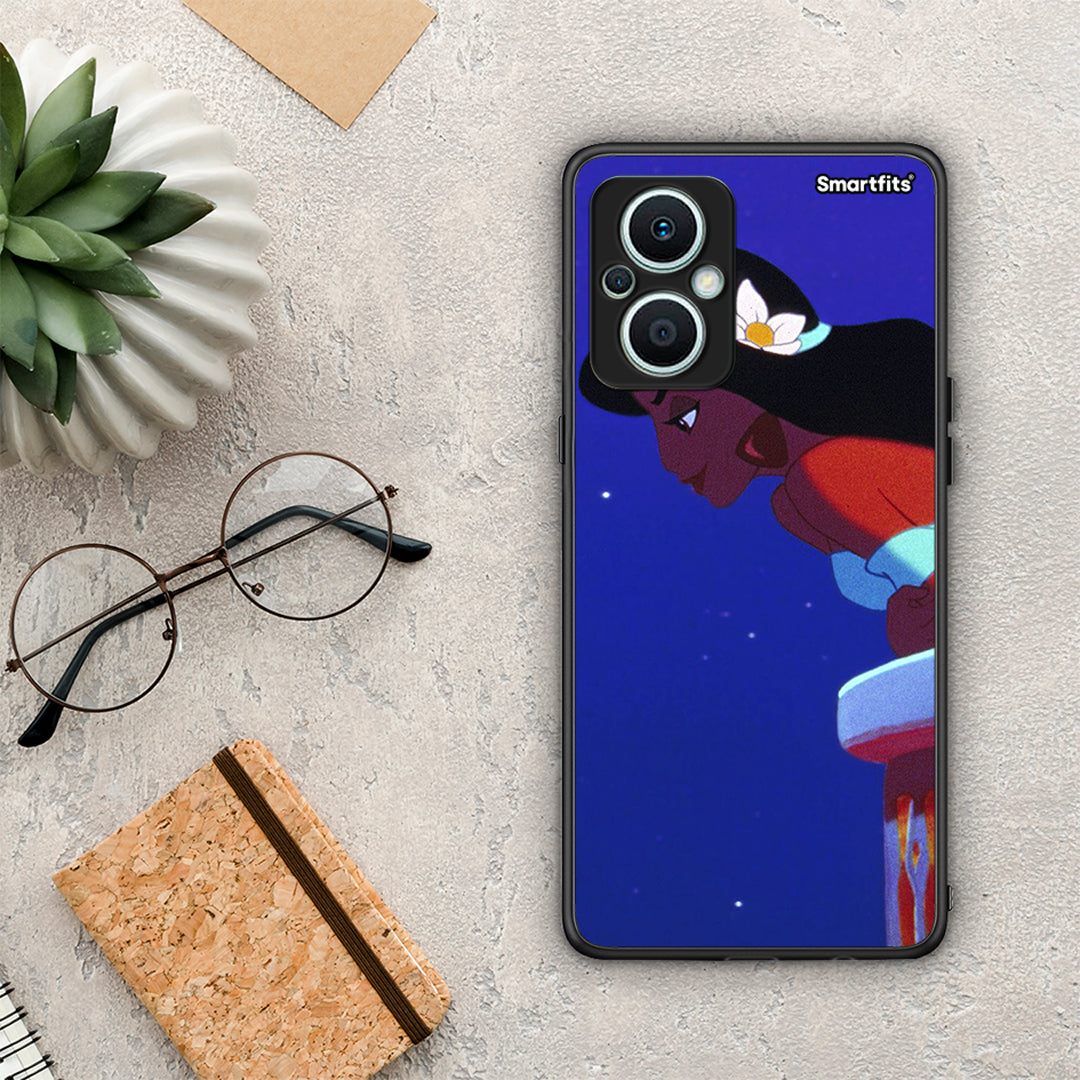 Θήκη Oppo Reno7 Lite Alladin And Jasmine Love 2 από τη Smartfits με σχέδιο στο πίσω μέρος και μαύρο περίβλημα | Oppo Reno7 Lite Alladin And Jasmine Love 2 Case with Colorful Back and Black Bezels