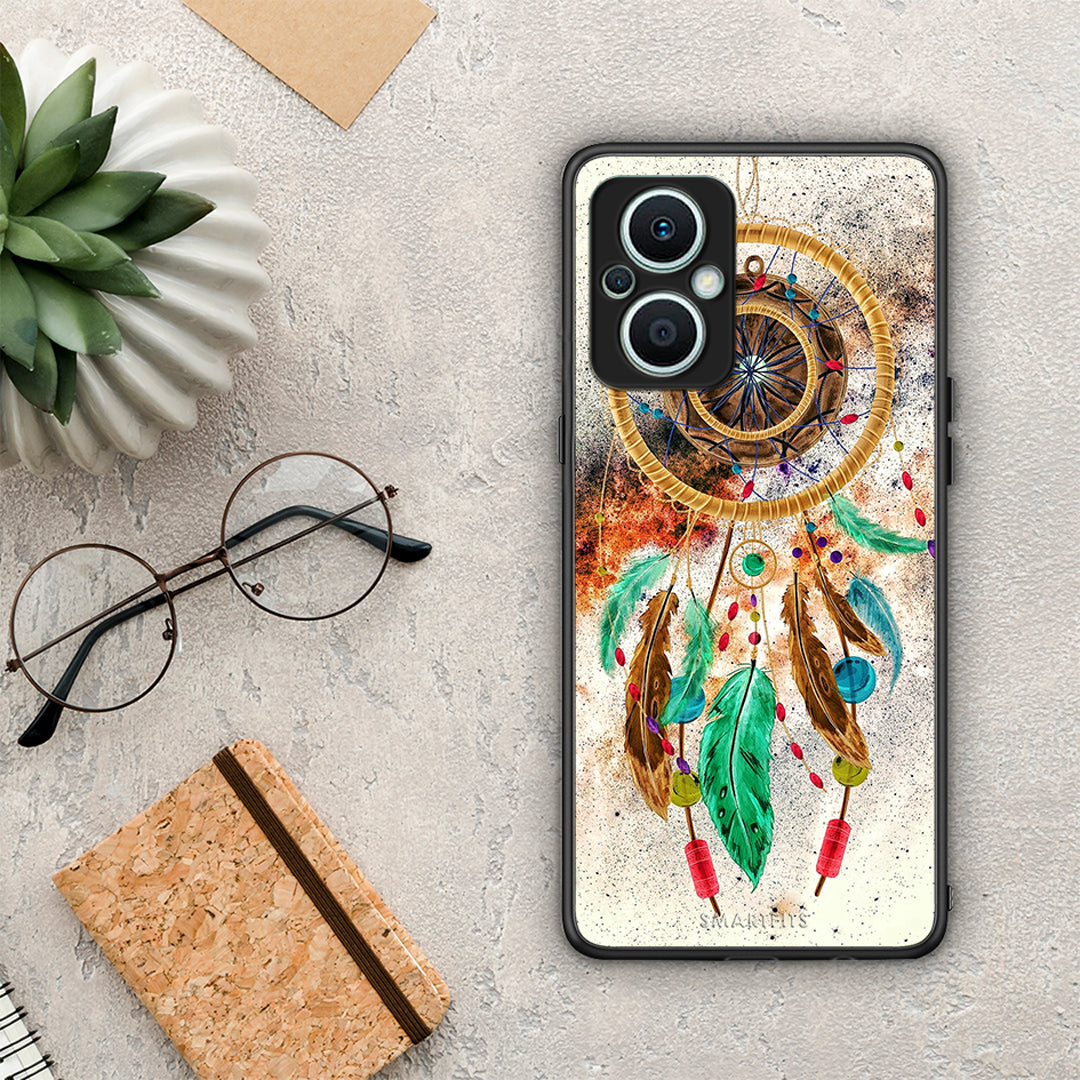 Θήκη Oppo Reno7 Lite Boho DreamCatcher από τη Smartfits με σχέδιο στο πίσω μέρος και μαύρο περίβλημα | Oppo Reno7 Lite Boho DreamCatcher Case with Colorful Back and Black Bezels