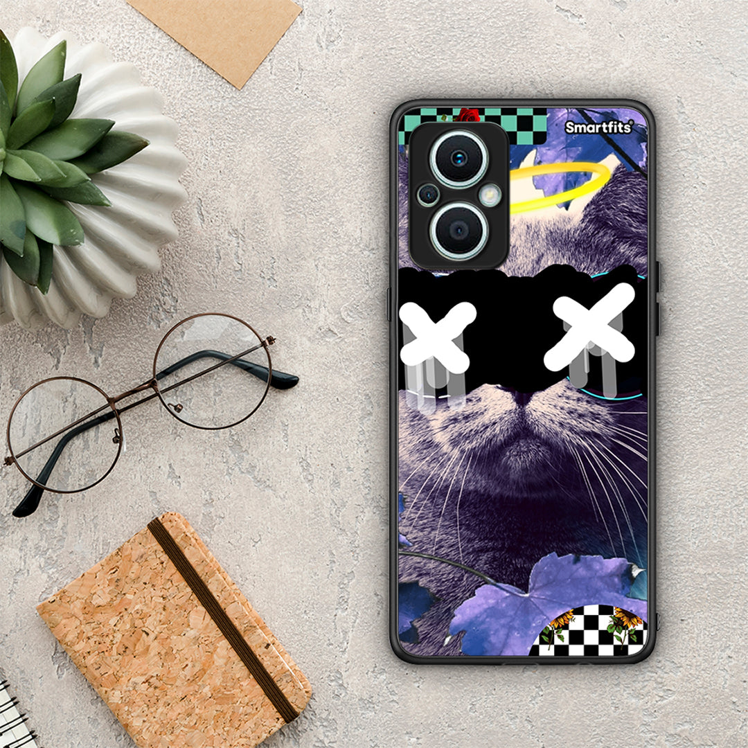 Θήκη Oppo Reno7 Lite Cat Collage από τη Smartfits με σχέδιο στο πίσω μέρος και μαύρο περίβλημα | Oppo Reno7 Lite Cat Collage Case with Colorful Back and Black Bezels