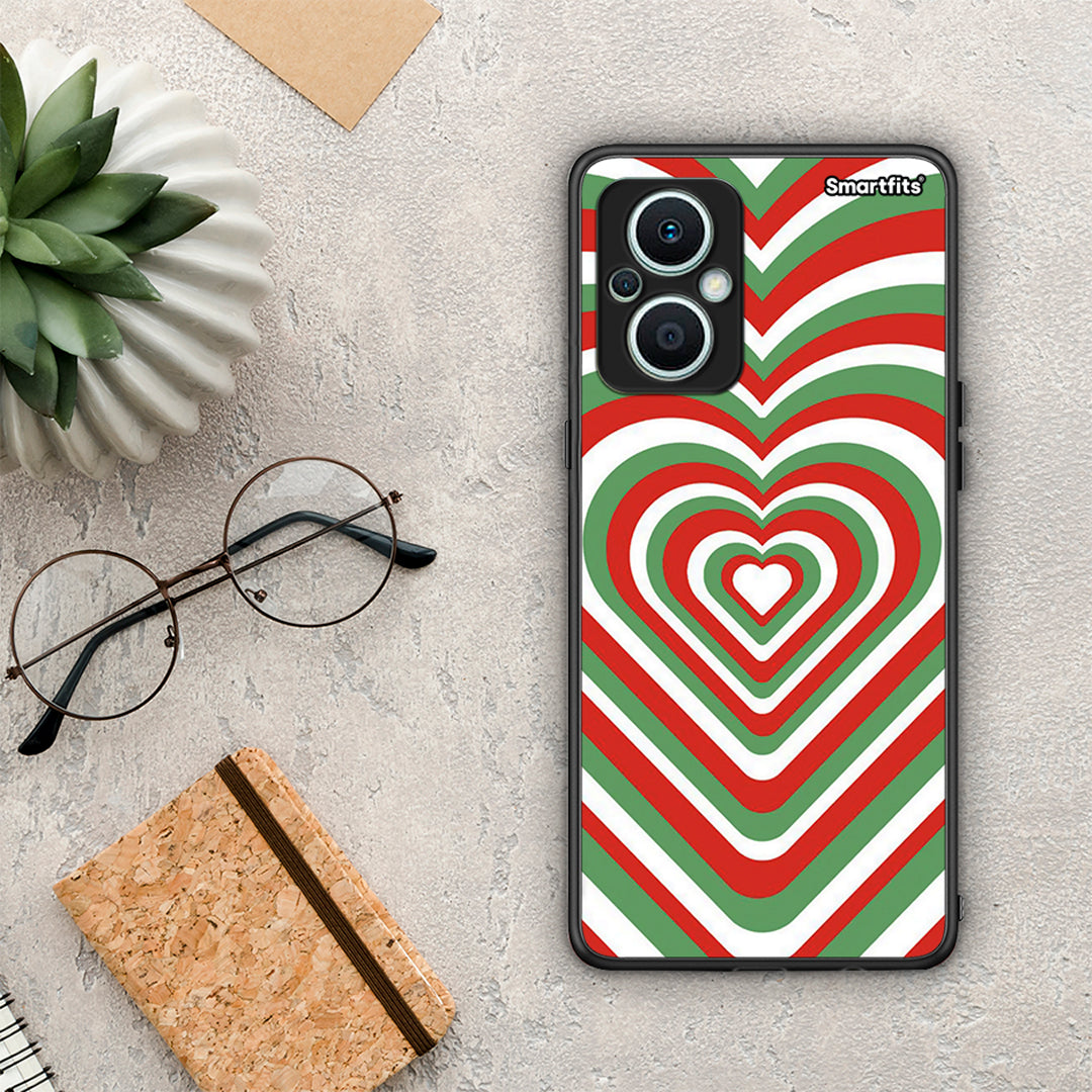 Θήκη Oppo Reno7 Lite Christmas Hearts από τη Smartfits με σχέδιο στο πίσω μέρος και μαύρο περίβλημα | Oppo Reno7 Lite Christmas Hearts Case with Colorful Back and Black Bezels