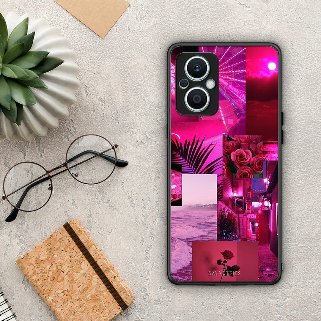 Θήκη Oppo Reno7 Lite Collage Red Roses από τη Smartfits με σχέδιο στο πίσω μέρος και μαύρο περίβλημα | Oppo Reno7 Lite Collage Red Roses Case with Colorful Back and Black Bezels