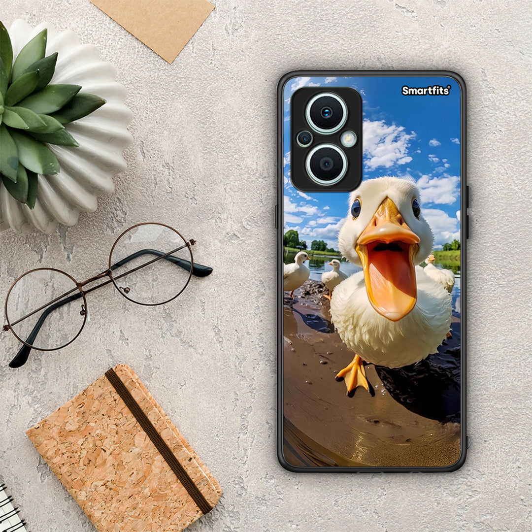 Θήκη Oppo Reno7 Lite Duck Face από τη Smartfits με σχέδιο στο πίσω μέρος και μαύρο περίβλημα | Oppo Reno7 Lite Duck Face Case with Colorful Back and Black Bezels