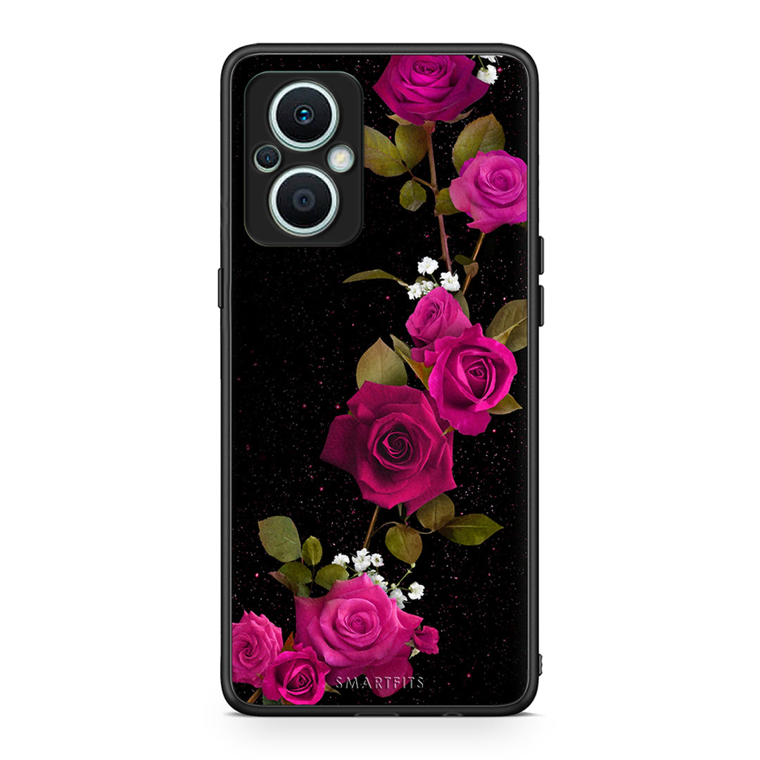 Θήκη Oppo Reno7 Lite Flower Red Roses από τη Smartfits με σχέδιο στο πίσω μέρος και μαύρο περίβλημα | Oppo Reno7 Lite Flower Red Roses Case with Colorful Back and Black Bezels