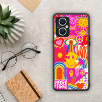 Thumbnail for Θήκη Oppo Reno7 Lite Hippie Love από τη Smartfits με σχέδιο στο πίσω μέρος και μαύρο περίβλημα | Oppo Reno7 Lite Hippie Love Case with Colorful Back and Black Bezels