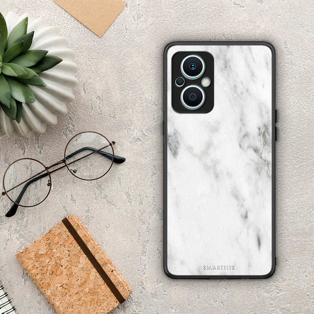 Θήκη Oppo Reno7 Lite Marble White από τη Smartfits με σχέδιο στο πίσω μέρος και μαύρο περίβλημα | Oppo Reno7 Lite Marble White Case with Colorful Back and Black Bezels