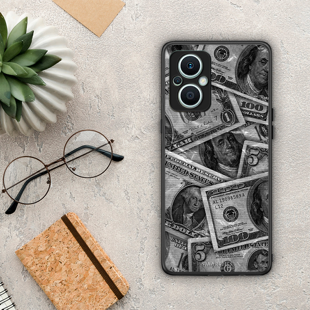 Θήκη Oppo Reno7 Lite Money Dollars από τη Smartfits με σχέδιο στο πίσω μέρος και μαύρο περίβλημα | Oppo Reno7 Lite Money Dollars Case with Colorful Back and Black Bezels