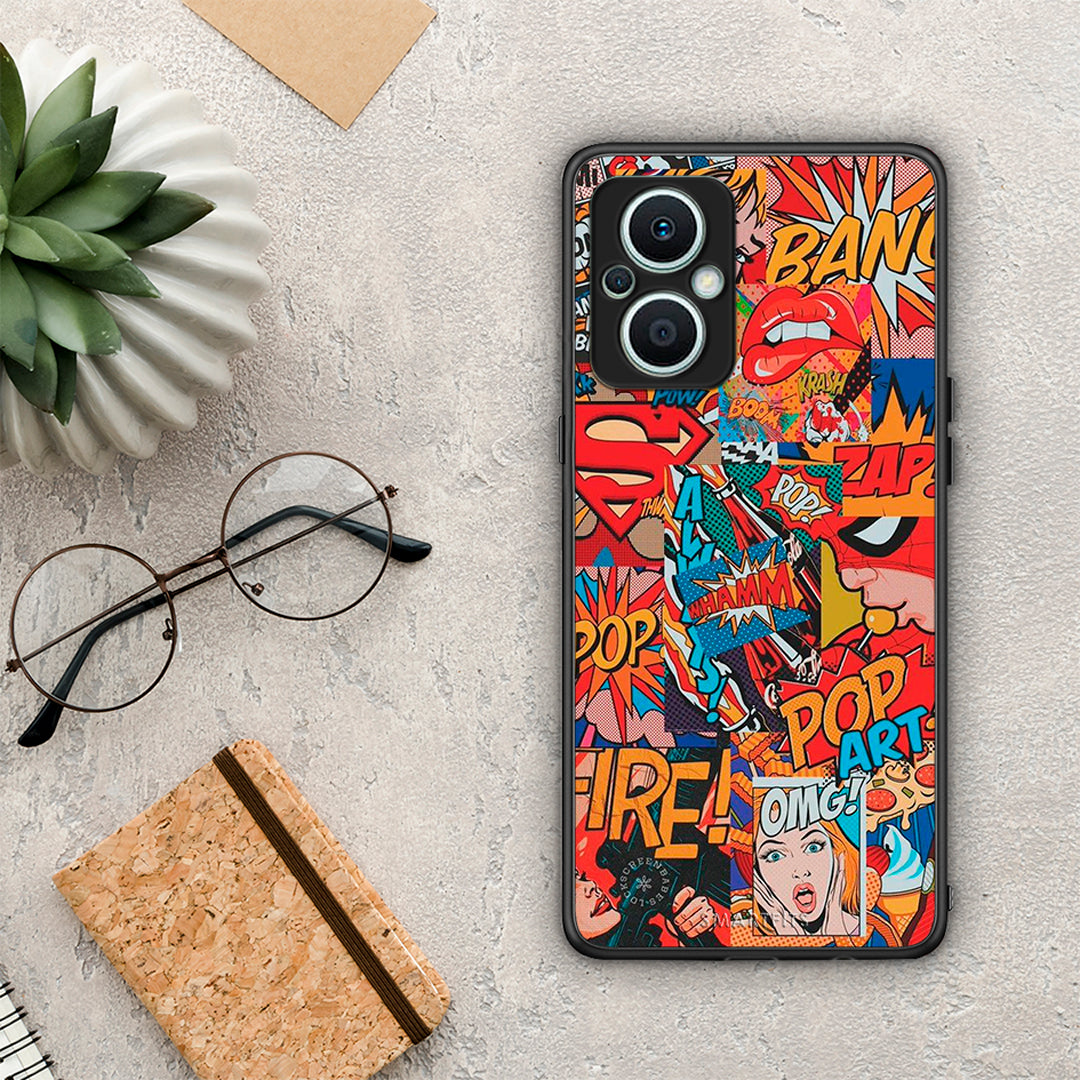Θήκη Oppo Reno7 Lite PopArt OMG από τη Smartfits με σχέδιο στο πίσω μέρος και μαύρο περίβλημα | Oppo Reno7 Lite PopArt OMG Case with Colorful Back and Black Bezels