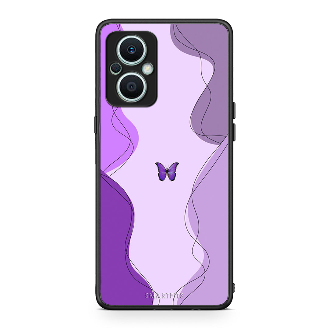 Θήκη Oppo Reno7 Lite Purple Mariposa από τη Smartfits με σχέδιο στο πίσω μέρος και μαύρο περίβλημα | Oppo Reno7 Lite Purple Mariposa Case with Colorful Back and Black Bezels