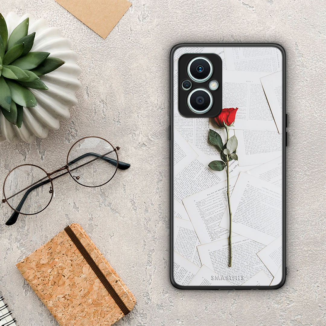 Θήκη Oppo Reno7 Lite Red Rose από τη Smartfits με σχέδιο στο πίσω μέρος και μαύρο περίβλημα | Oppo Reno7 Lite Red Rose Case with Colorful Back and Black Bezels