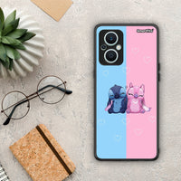 Thumbnail for Θήκη Oppo Reno7 Lite Stitch And Angel από τη Smartfits με σχέδιο στο πίσω μέρος και μαύρο περίβλημα | Oppo Reno7 Lite Stitch And Angel Case with Colorful Back and Black Bezels