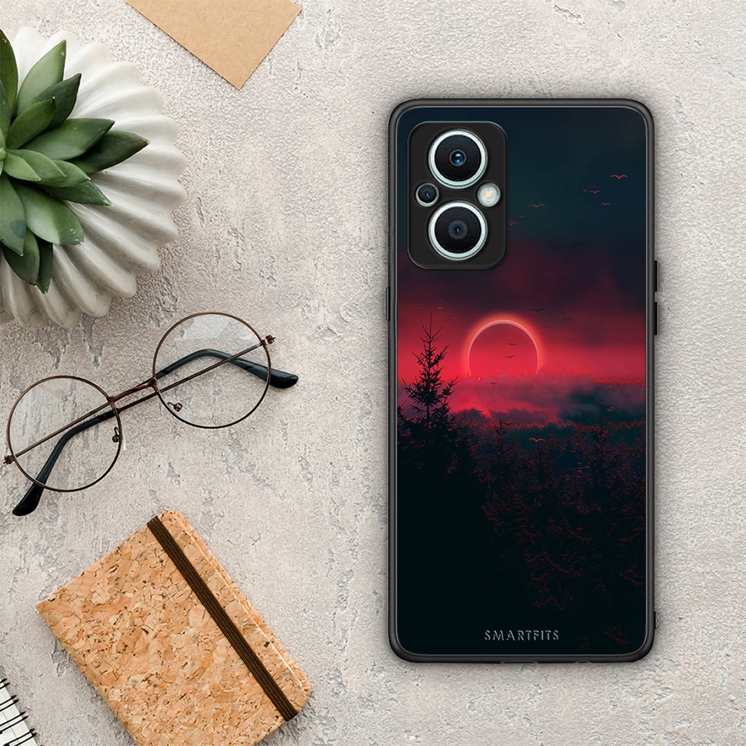 Θήκη Oppo Reno7 Lite Tropic Sunset από τη Smartfits με σχέδιο στο πίσω μέρος και μαύρο περίβλημα | Oppo Reno7 Lite Tropic Sunset Case with Colorful Back and Black Bezels