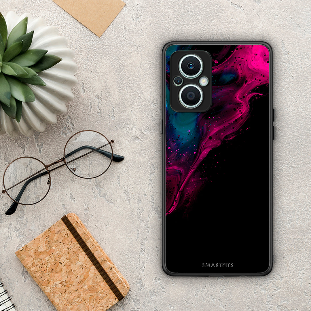 Θήκη Oppo Reno7 Lite Watercolor Pink Black από τη Smartfits με σχέδιο στο πίσω μέρος και μαύρο περίβλημα | Oppo Reno7 Lite Watercolor Pink Black Case with Colorful Back and Black Bezels