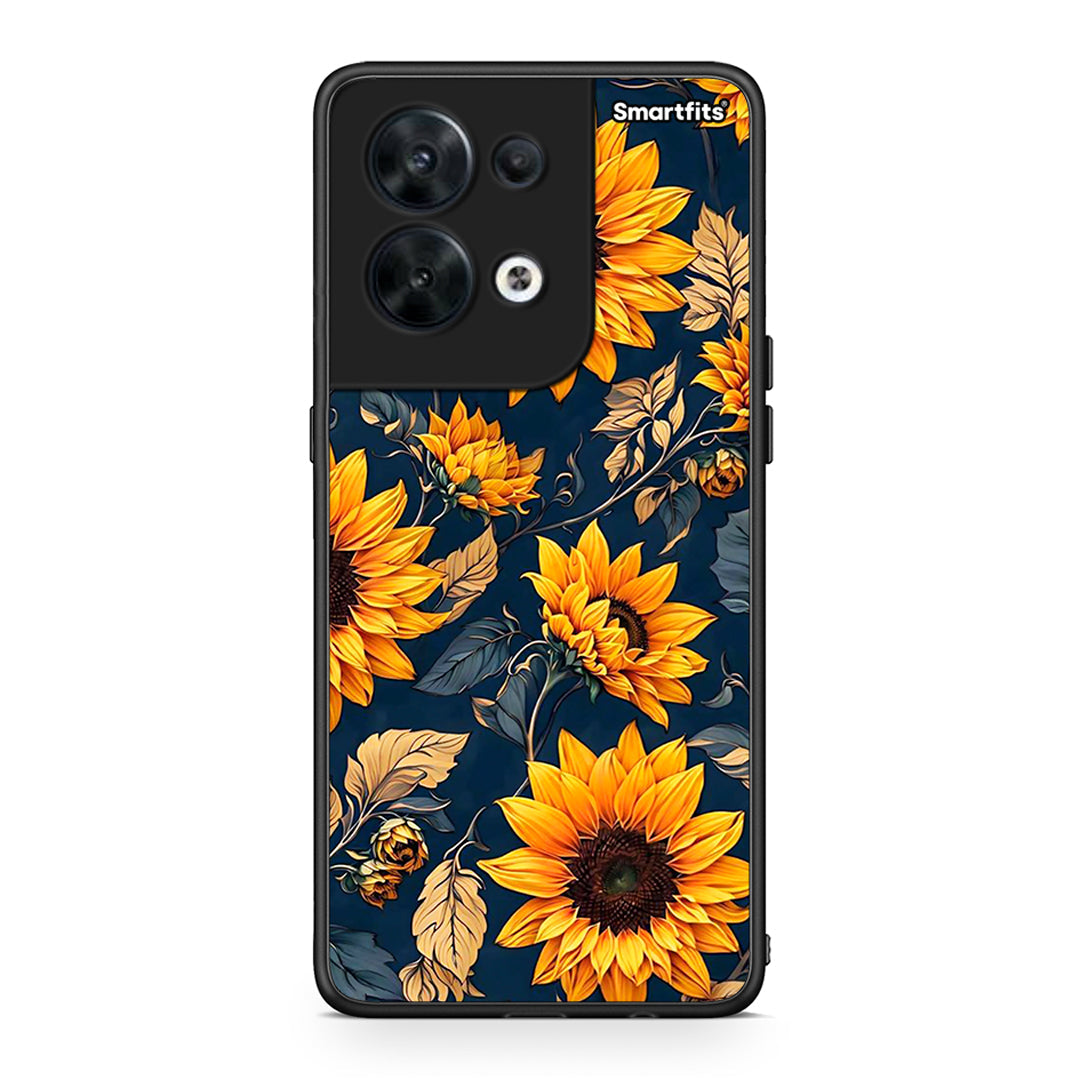 Θήκη Oppo Reno8 5G Autumn Sunflowers από τη Smartfits με σχέδιο στο πίσω μέρος και μαύρο περίβλημα | Oppo Reno8 5G Autumn Sunflowers Case with Colorful Back and Black Bezels