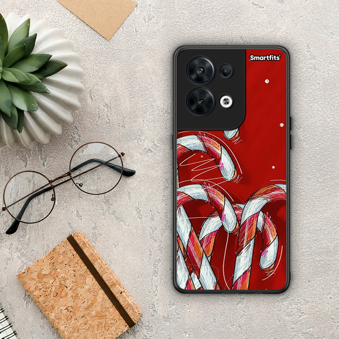 Θήκη Oppo Reno8 5G Candy Cane από τη Smartfits με σχέδιο στο πίσω μέρος και μαύρο περίβλημα | Oppo Reno8 5G Candy Cane Case with Colorful Back and Black Bezels