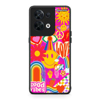 Thumbnail for Θήκη Oppo Reno8 5G Hippie Love από τη Smartfits με σχέδιο στο πίσω μέρος και μαύρο περίβλημα | Oppo Reno8 5G Hippie Love Case with Colorful Back and Black Bezels