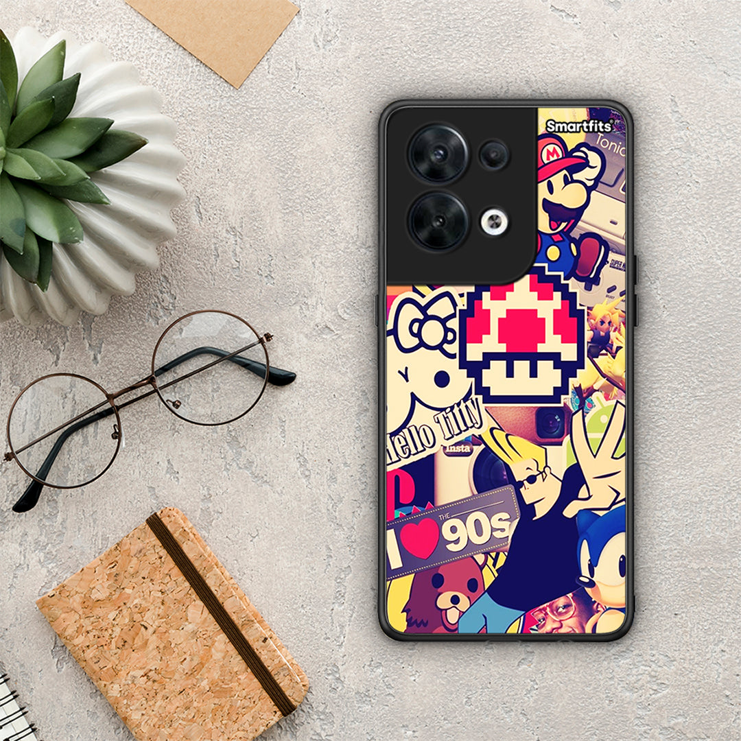Θήκη Oppo Reno8 5G Love The 90s από τη Smartfits με σχέδιο στο πίσω μέρος και μαύρο περίβλημα | Oppo Reno8 5G Love The 90s Case with Colorful Back and Black Bezels