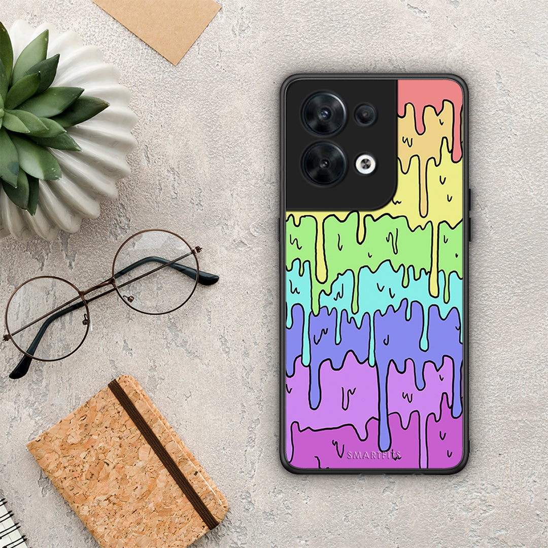 Θήκη Oppo Reno8 5G Melting Rainbow από τη Smartfits με σχέδιο στο πίσω μέρος και μαύρο περίβλημα | Oppo Reno8 5G Melting Rainbow Case with Colorful Back and Black Bezels