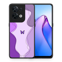 Thumbnail for Θήκη Oppo Reno8 5G Purple Mariposa από τη Smartfits με σχέδιο στο πίσω μέρος και μαύρο περίβλημα | Oppo Reno8 5G Purple Mariposa Case with Colorful Back and Black Bezels