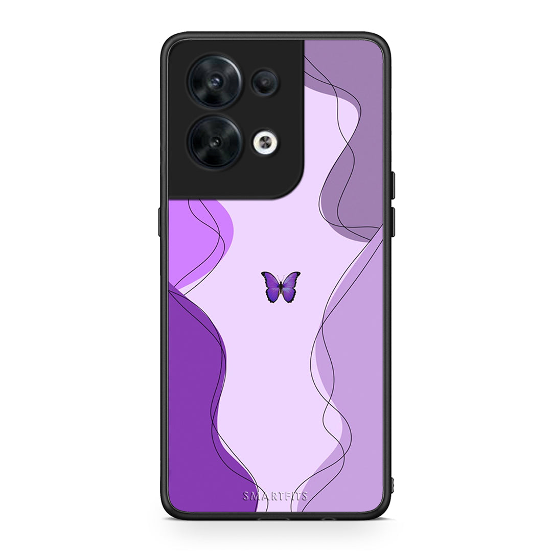 Θήκη Oppo Reno8 5G Purple Mariposa από τη Smartfits με σχέδιο στο πίσω μέρος και μαύρο περίβλημα | Oppo Reno8 5G Purple Mariposa Case with Colorful Back and Black Bezels