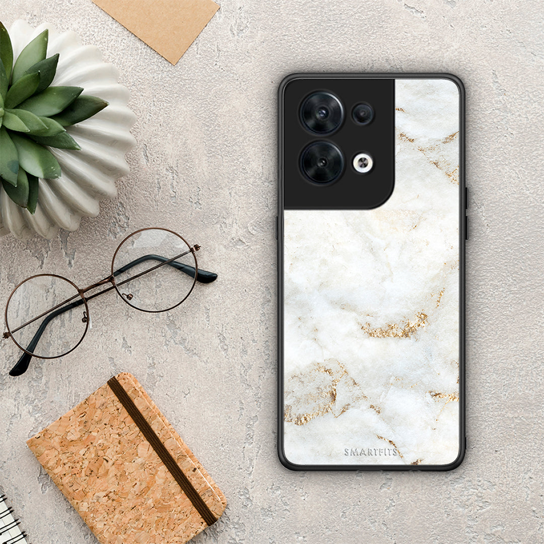 Θήκη Oppo Reno8 5G White Gold Marble από τη Smartfits με σχέδιο στο πίσω μέρος και μαύρο περίβλημα | Oppo Reno8 5G White Gold Marble Case with Colorful Back and Black Bezels