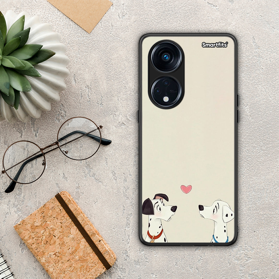 Θήκη Oppo Reno8T 5G / A98 Dalmatians Love από τη Smartfits με σχέδιο στο πίσω μέρος και μαύρο περίβλημα | Oppo Reno8T 5G / A98 Dalmatians Love Case with Colorful Back and Black Bezels
