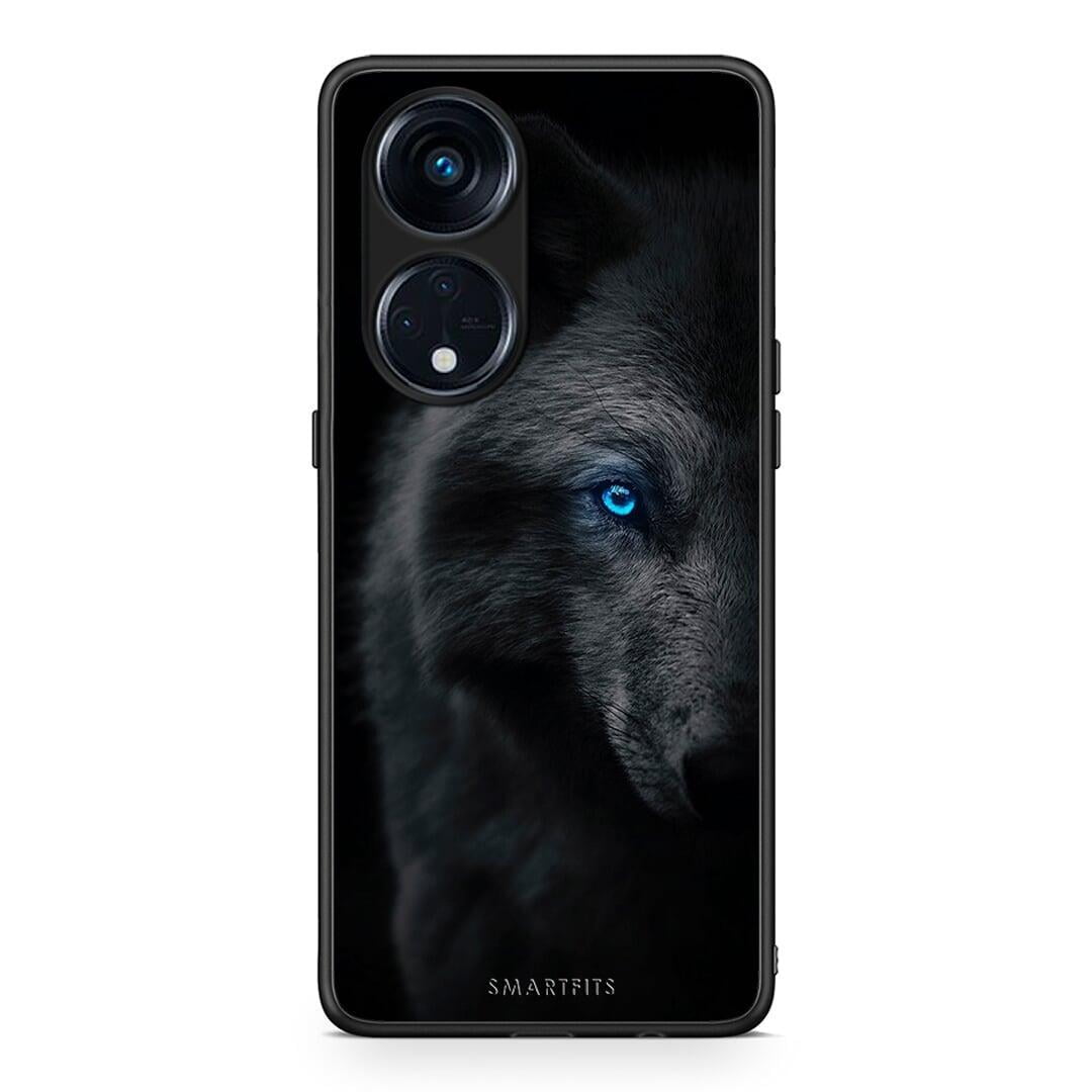 Θήκη Oppo Reno8T 5G / A98 Dark Wolf από τη Smartfits με σχέδιο στο πίσω μέρος και μαύρο περίβλημα | Oppo Reno8T 5G / A98 Dark Wolf Case with Colorful Back and Black Bezels