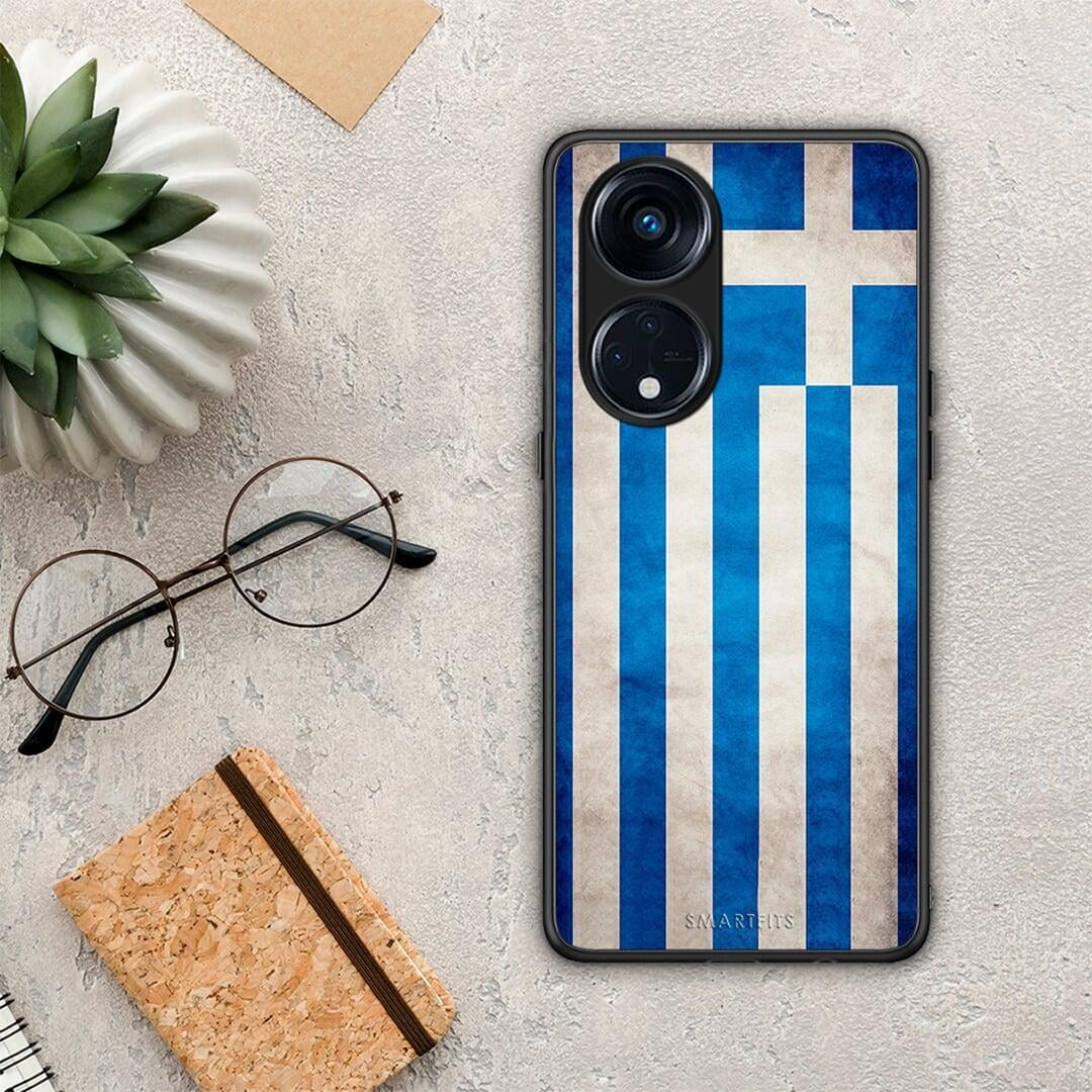 Θήκη Oppo Reno8T 5G / A1 Pro Flag Greek από τη Smartfits με σχέδιο στο πίσω μέρος και μαύρο περίβλημα | Oppo Reno8T 5G / A1 Pro Flag Greek Case with Colorful Back and Black Bezels