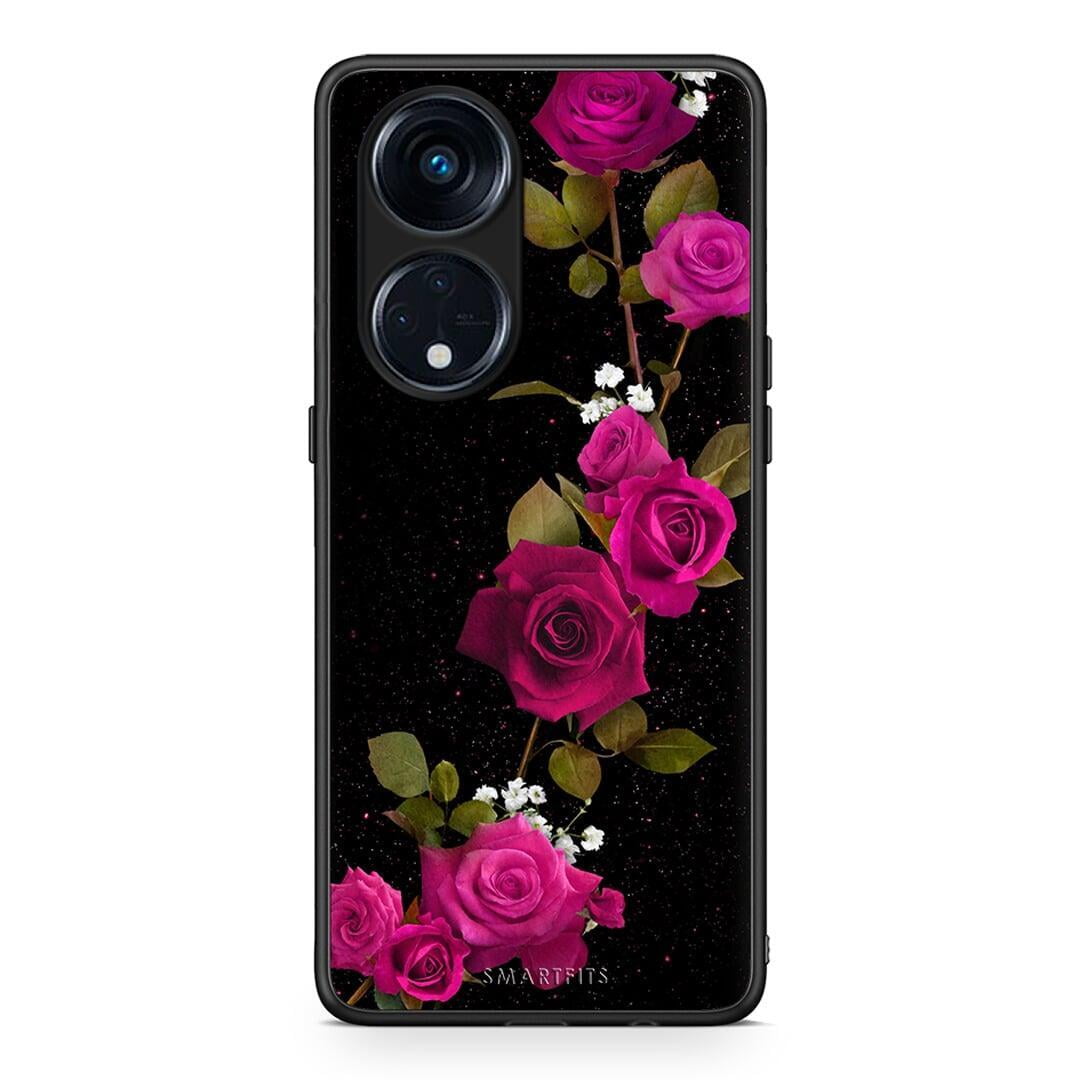 Θήκη Oppo Reno8T 5G / A98 Flower Red Roses από τη Smartfits με σχέδιο στο πίσω μέρος και μαύρο περίβλημα | Oppo Reno8T 5G / A98 Flower Red Roses Case with Colorful Back and Black Bezels