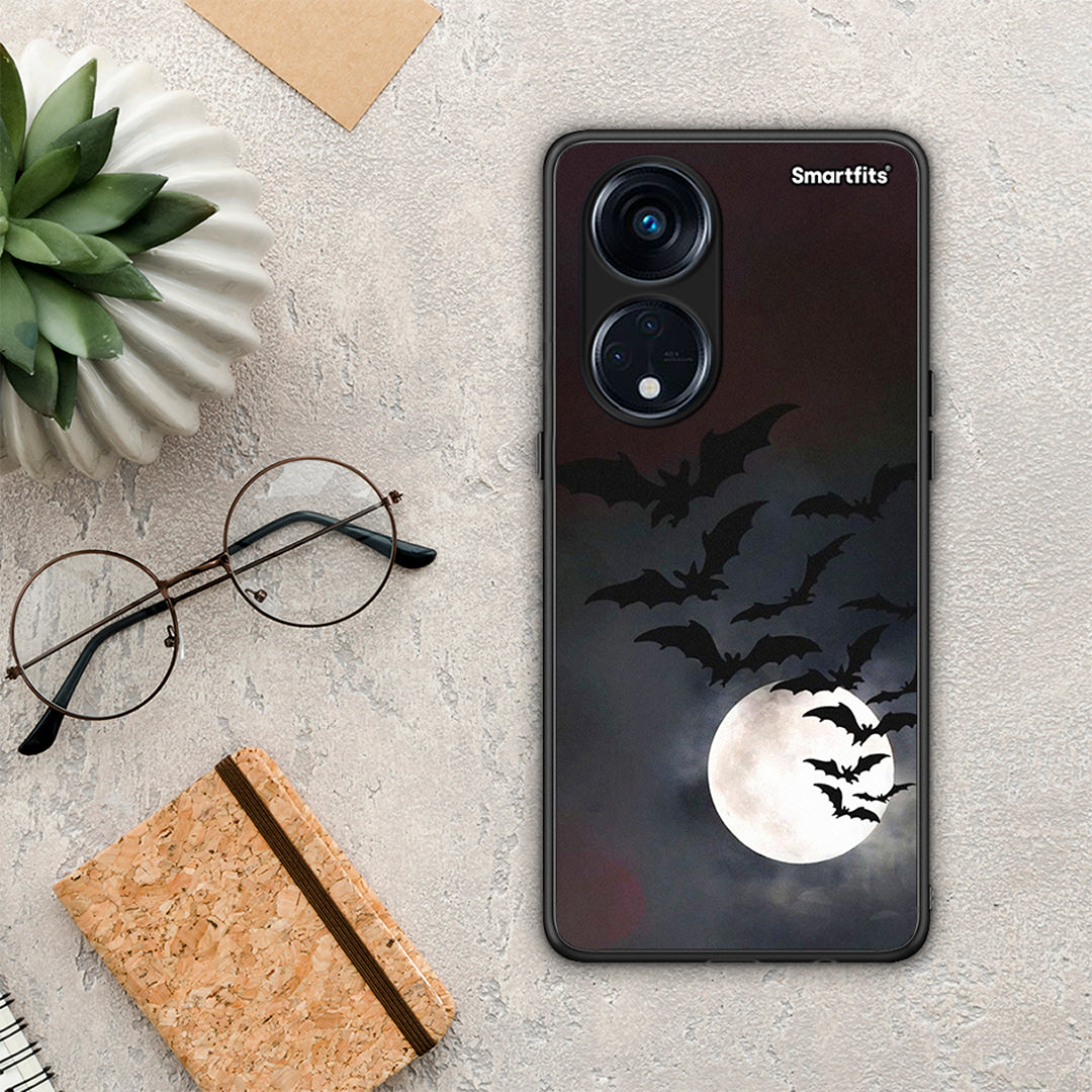 Θήκη Oppo Reno8T 5G / A1 Pro Halloween Bat Night από τη Smartfits με σχέδιο στο πίσω μέρος και μαύρο περίβλημα | Oppo Reno8T 5G / A1 Pro Halloween Bat Night Case with Colorful Back and Black Bezels