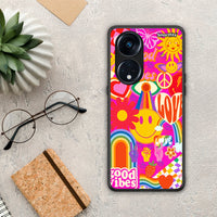 Thumbnail for Θήκη Oppo Reno8T 5G / A98 Hippie Love από τη Smartfits με σχέδιο στο πίσω μέρος και μαύρο περίβλημα | Oppo Reno8T 5G / A98 Hippie Love Case with Colorful Back and Black Bezels
