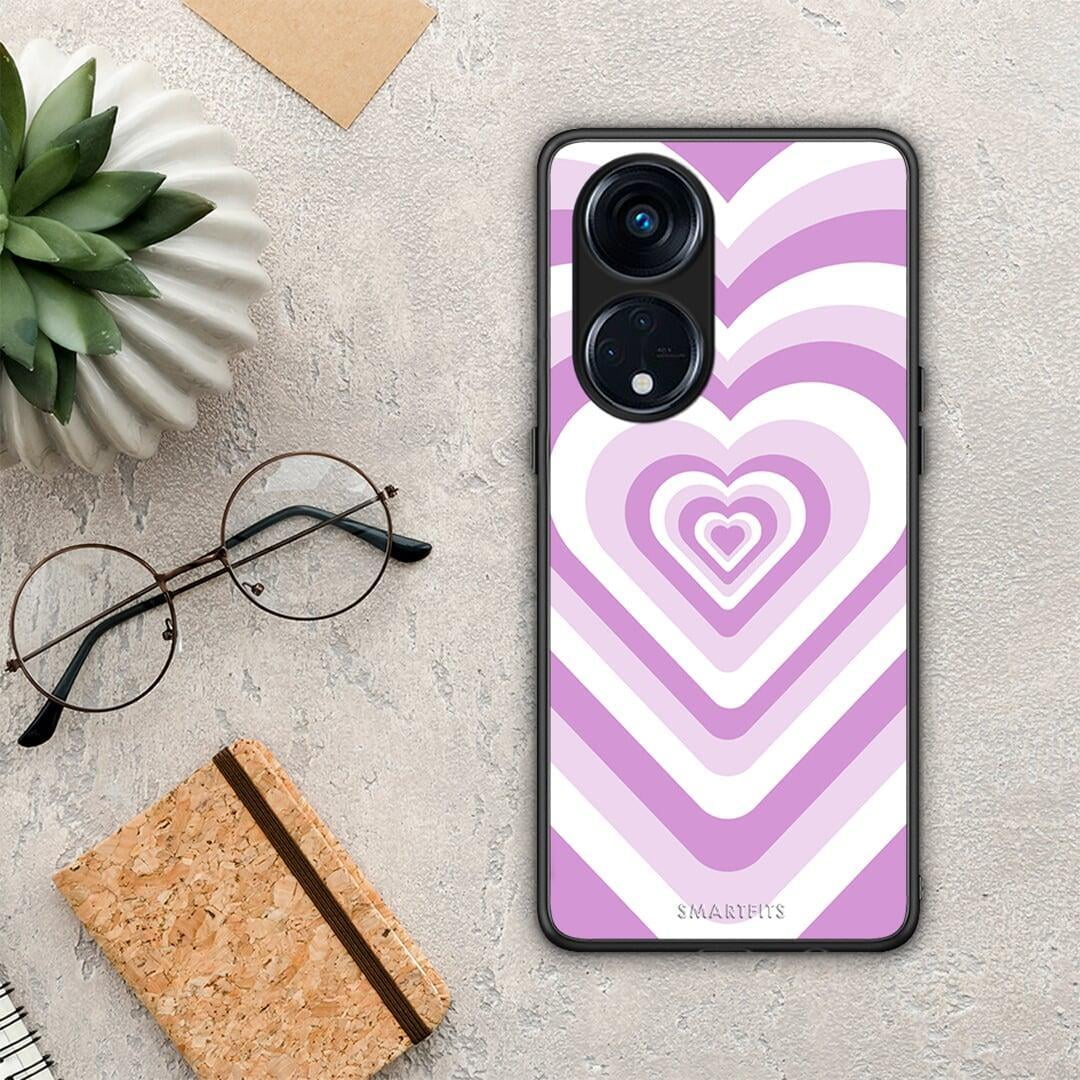 Θήκη Oppo Reno8T 5G / A1 Pro Lilac Hearts από τη Smartfits με σχέδιο στο πίσω μέρος και μαύρο περίβλημα | Oppo Reno8T 5G / A1 Pro Lilac Hearts Case with Colorful Back and Black Bezels