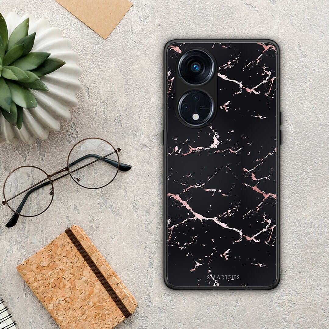 Θήκη Oppo Reno8T 5G / A1 Pro Marble Black Rosegold από τη Smartfits με σχέδιο στο πίσω μέρος και μαύρο περίβλημα | Oppo Reno8T 5G / A1 Pro Marble Black Rosegold Case with Colorful Back and Black Bezels